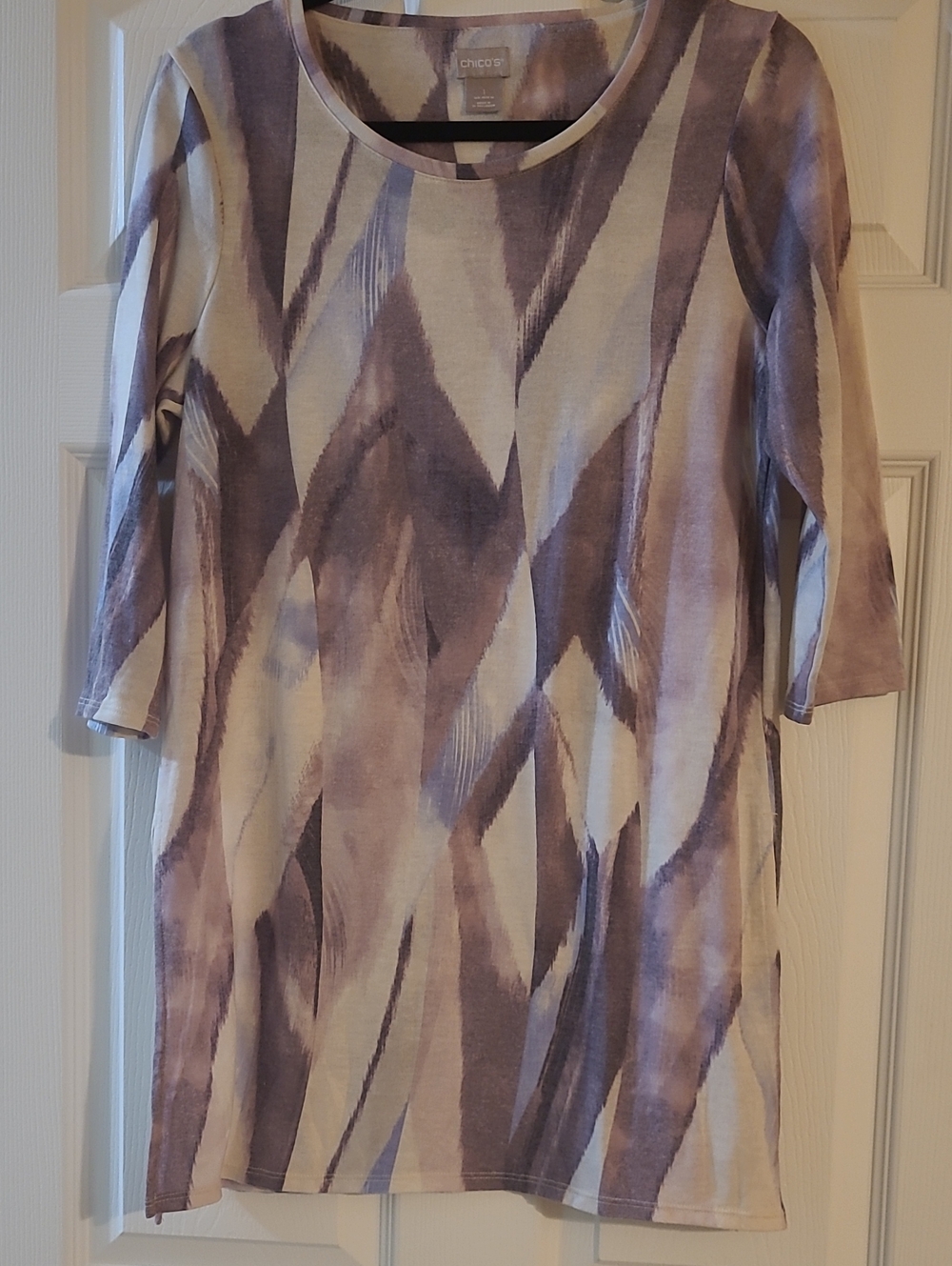 Chico's Lavender and Cream Abstract Brushstroke Tunic